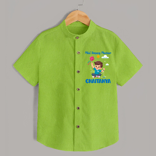 Mini Patang | Personalised Shirt with Name - LIME GREEN - 0 - 6 Months Old (Chest 23")