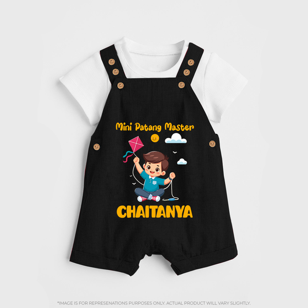Mini Patang | Personalised Dungaree with Name - BLACK - 0 - 5 Months Old (Chest 18")