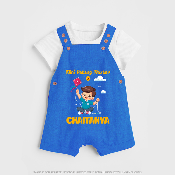 Mini Patang | Personalised Dungaree with Name - COBALT BLUE - 0 - 5 Months Old (Chest 18")