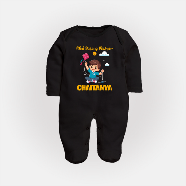 Mini Patang | Personalised FullBody Suit with Name - BLACK - New Born (Chest 7.5")