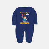 Mini Patang | Personalised FullBody Suit with Name - NAVY BLUE - New Born (Chest 7.5")