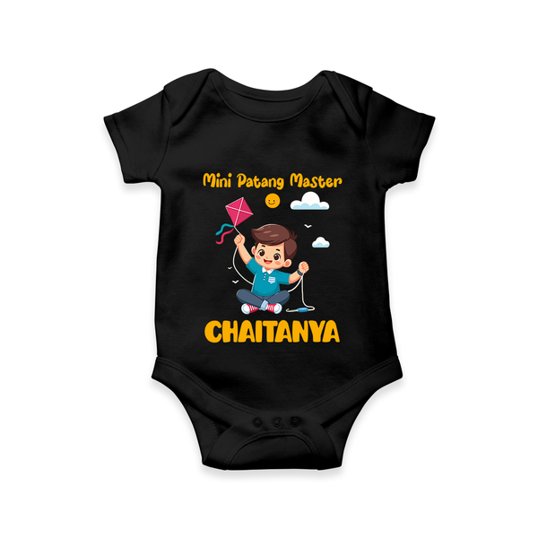Mini Patang | Personalised Romper with Name - BLACK - New Born (Chest 14")
