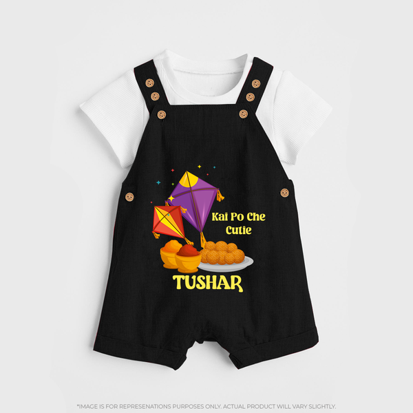 Kai Po Che Cutie | Customized Dungaree with Name - BLACK - 0 - 5 Months Old (Chest 18")