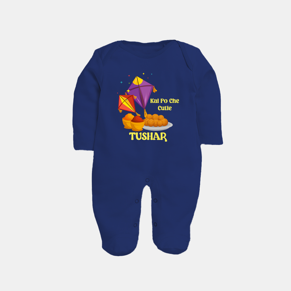 Kai Po Che Cutie | Customized FullBody Suit with Name - NAVY BLUE - New Born (Chest 7.5")