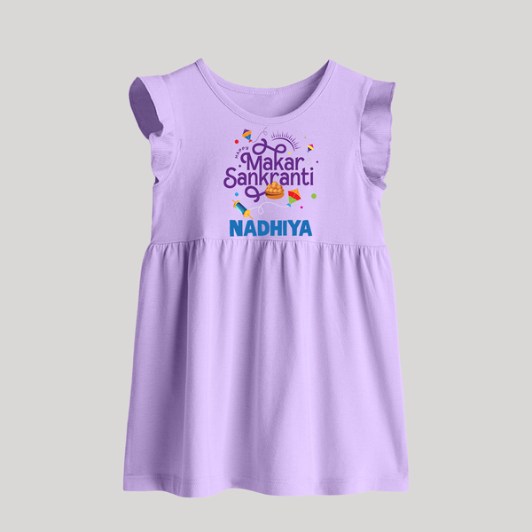 Makar Sankranti | Personalised Baby Frock with Name - LILAC - 0 - 3 Months Old (Chest 17")