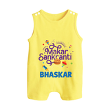 Makar Sankranti | Personalised Romper suit with Name - PASTEL YELLOW - 0 - 5 Months Old (Chest 18")