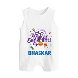 Makar Sankranti | Personalised Romper suit with Name - WHITE - 0 - 5 Months Old (Chest 18")