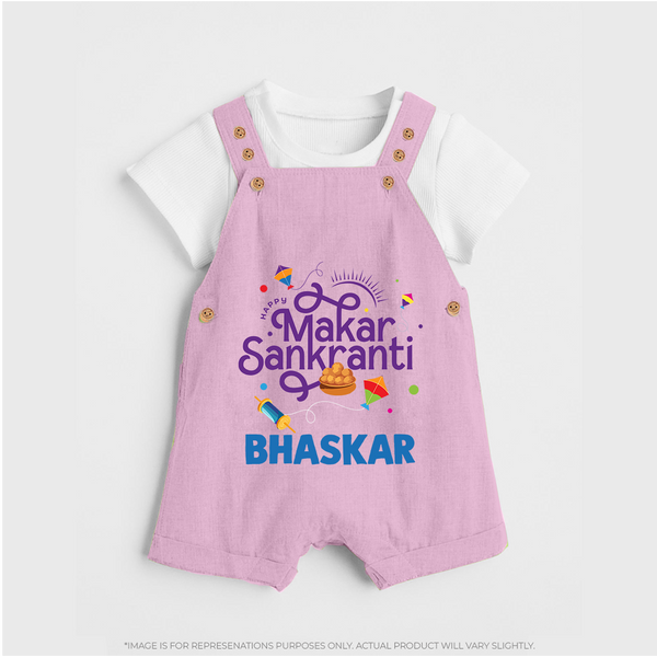Makar Sankranti | Personalised Dungaree with Name - BABY PINK - 0 - 5 Months Old (Chest 18")