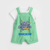 Makar Sankranti | Personalised Dungaree with Name - GREEN - 0 - 5 Months Old (Chest 18")