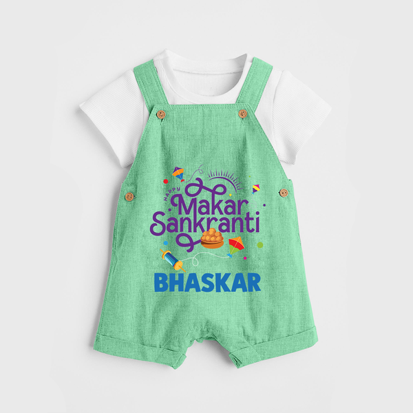 Makar Sankranti | Personalised Dungaree with Name - GREEN - 0 - 5 Months Old (Chest 18")