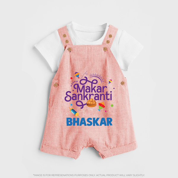 Makar Sankranti | Personalised Dungaree with Name - PEACH - 0 - 5 Months Old (Chest 18")