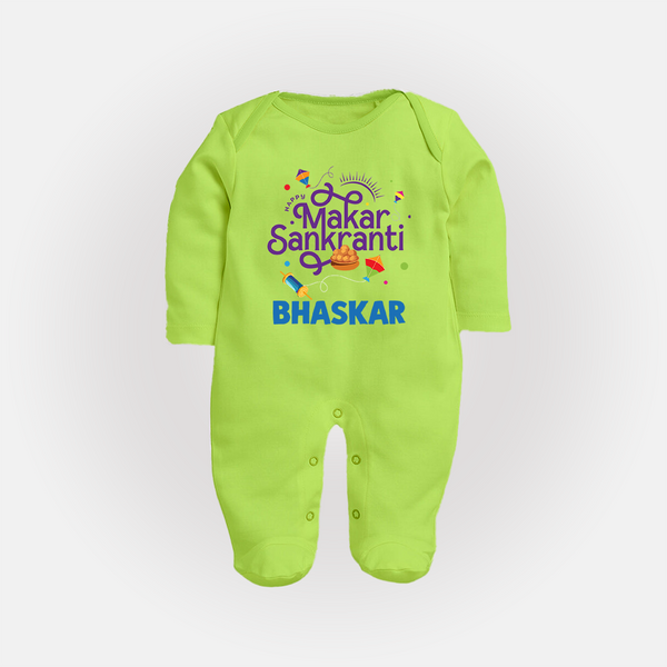 Makar Sankranti | Personalised FullBody Suit with Name - LIME GREEN - New Born (Chest 7.5")