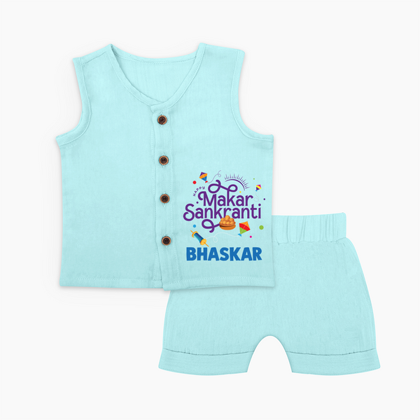 Makar Sankranti | Personalised Jabla Set with Name - BABY BLUE - 0 - 3 Months Old (Chest 9.8")