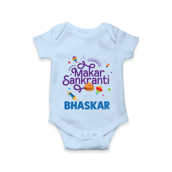 Makar Sankranti | Personalised Romper with Name - BABY BLUE - New Born (Chest 14")