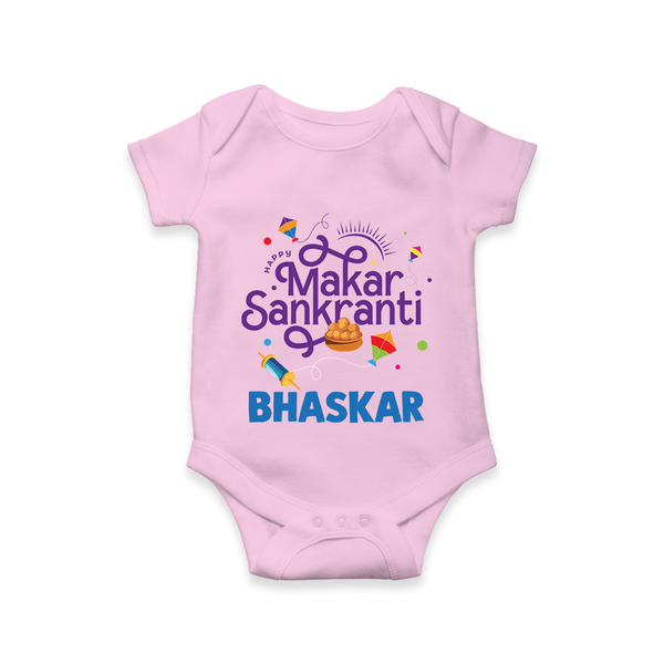 Makar Sankranti | Personalised Romper with Name - BABY PINK - New Born (Chest 14")