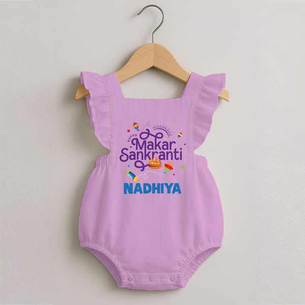 Makar Sankranti | Personalised Romper Frock with Name - BABY PINK - 0 - 3 Months Old (Chest 19")