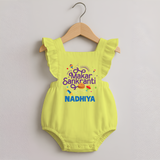Makar Sankranti | Personalised Romper Frock with Name - PASTEL YELLOW - 0 - 3 Months Old (Chest 19")