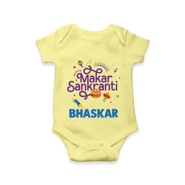 Makar Sankranti | Personalised Romper with Name - PASTEL YELLOW - New Born (Chest 14")