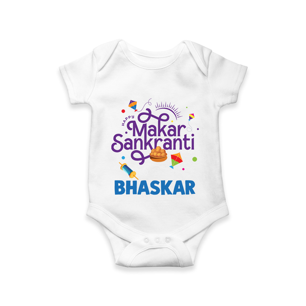 Makar Sankranti | Personalised Romper with Name - WHITE - New Born (Chest 14")