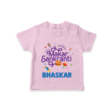Makar Sankranti | Personalised T-Shirt with Name - BABY PINK - 0-5 Months Old (Chest 17")