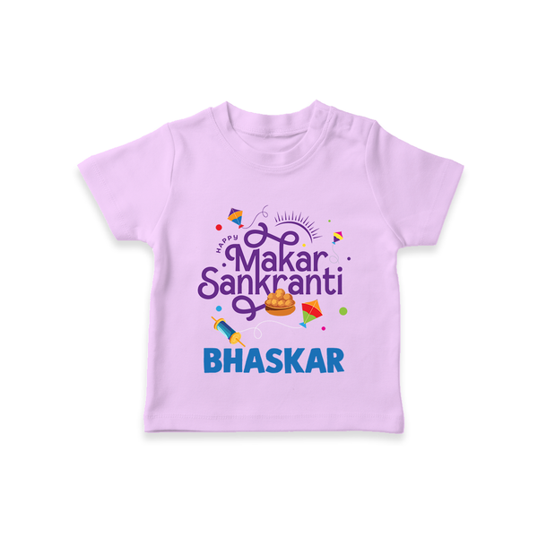 Makar Sankranti | Personalised T-Shirt with Name - LILAC - 0-5 Months Old (Chest 17")