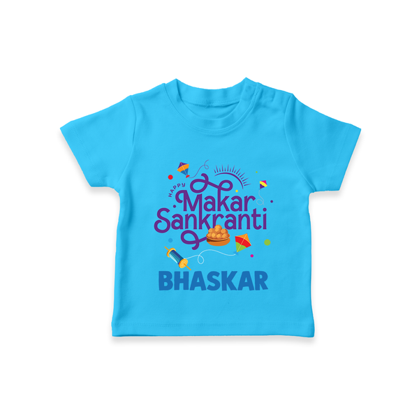 Makar Sankranti | Personalised T-Shirt with Name - SKY BLUE - 0-5 Months Old (Chest 17")