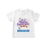 Makar Sankranti | Personalised T-Shirt with Name - WHITE - 0-5 Months Old (Chest 17")