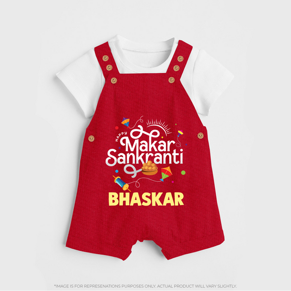 Makar Sankranti | Personalised Dungaree with Name - RED - 0 - 5 Months Old (Chest 18")