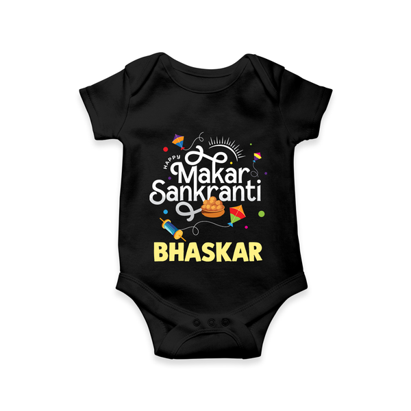 Makar Sankranti | Personalised Romper with Name - BLACK - New Born (Chest 14")