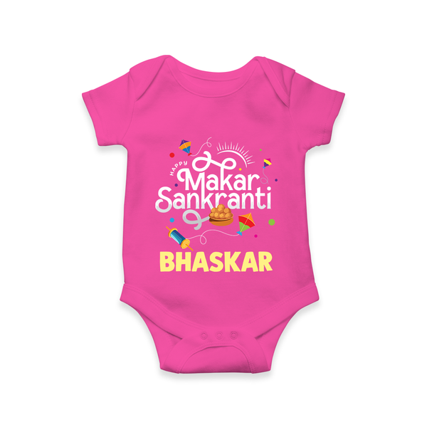 Makar Sankranti | Personalised Romper with Name - HOT PINK - New Born (Chest 14")