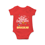Makar Sankranti | Personalised Romper with Name - RED - New Born (Chest 14")