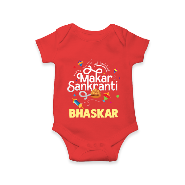 Makar Sankranti | Personalised Romper with Name - RED - New Born (Chest 14")