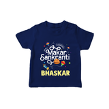 Makar Sankranti | Personalised T-Shirt with Name - NAVY BLUE - 0-5 Months Old (Chest 17")
