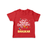 Makar Sankranti | Personalised T-Shirt with Name - RED - 0-5 Months Old (Chest 17")