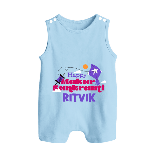Happy Makar Sankranti | Personalised Romper suit with Name - BABY BLUE - 0 - 5 Months Old (Chest 18")