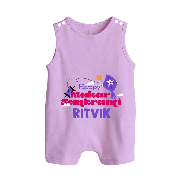 Happy Makar Sankranti | Personalised Romper suit with Name - LILAC - 0 - 5 Months Old (Chest 18")