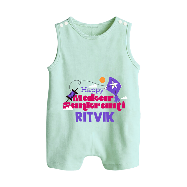 Happy Makar Sankranti | Personalised Romper suit with Name - MINT GREEN - 0 - 5 Months Old (Chest 18")