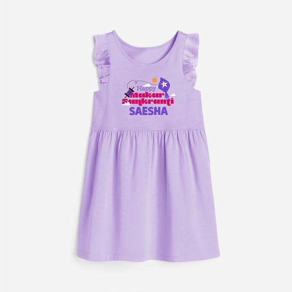 Happy Makar Sankranti | Personalised Frock with Name - LILAC - 1 - 2 Years Old (Chest 22" , Full Length 22")