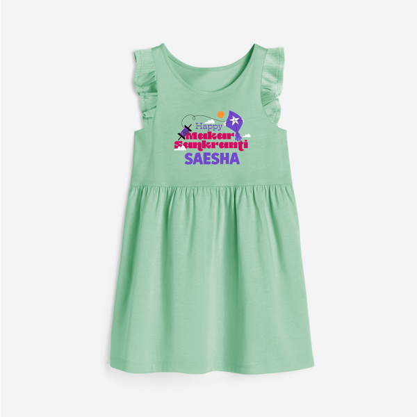 Happy Makar Sankranti | Personalised Frock with Name - MINT GREEN - 1 - 2 Years Old (Chest 22" , Full Length 22")