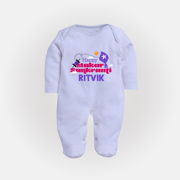 Happy Makar Sankranti | Personalised FullBody Suit with Name - BABY BLUE - New Born (Chest 7.5")