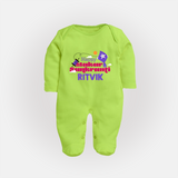 Happy Makar Sankranti | Personalised FullBody Suit with Name - LIME GREEN - New Born (Chest 7.5")