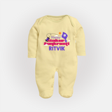 Happy Makar Sankranti | Personalised FullBody Suit with Name - PASTEL YELLOW - New Born (Chest 7.5")