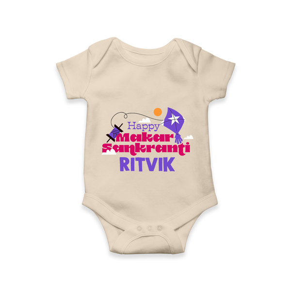 Happy Makar Sankranti | Personalised Romper with Name - IVORY - New Born (Chest 14")