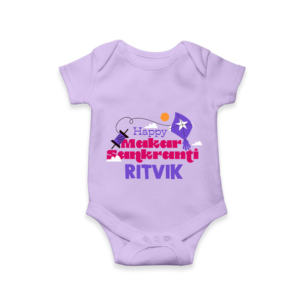 Happy Makar Sankranti | Personalised Romper with Name - LILAC - New Born (Chest 14")