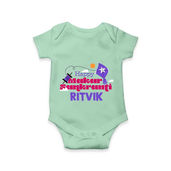 Happy Makar Sankranti | Personalised Romper with Name - MINT GREEN - New Born (Chest 14")