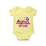 Happy Makar Sankranti | Personalised Romper with Name - PASTEL YELLOW - New Born (Chest 14")