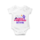 Happy Makar Sankranti | Personalised Romper with Name - WHITE - New Born (Chest 14")