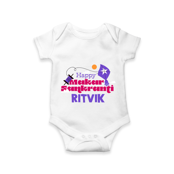 Happy Makar Sankranti | Personalised Romper with Name - WHITE - New Born (Chest 14")
