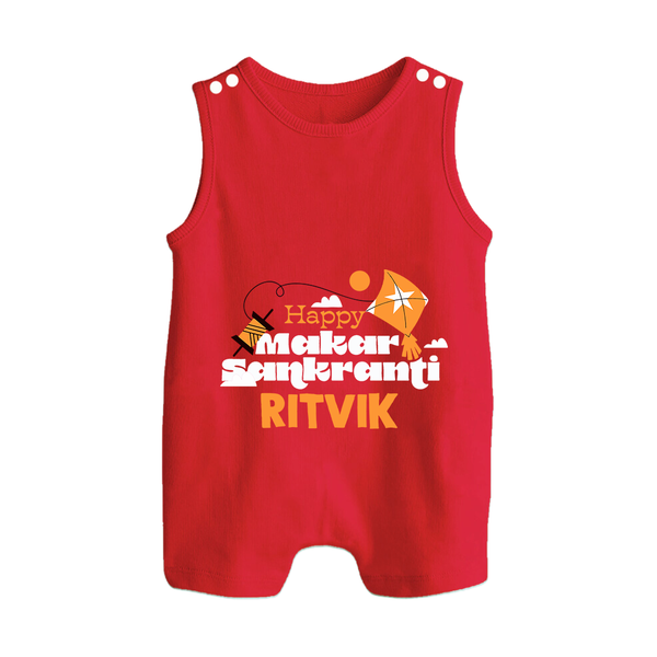 Happy Makar Sankranti | Personalised Romper suit with Name - RED - 0 - 5 Months Old (Chest 18")
