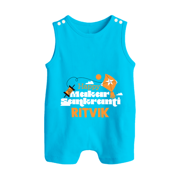 Happy Makar Sankranti | Personalised Romper suit with Name - SKY BLUE - 0 - 5 Months Old (Chest 18")